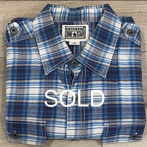 Converse One Star Button-Up Vintage Long Sleeve Western Shirt Size M,  Blue
